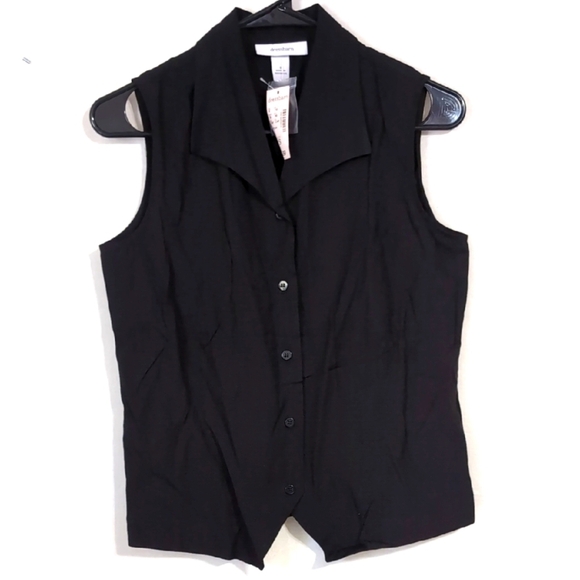 dressbarn Black Sleeveless Collared Button Up Tuxedo Bottom Size Small NWT - Picture 1 of 5